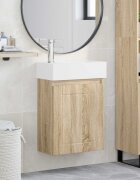 vidaXL Мивка за баня със смесител Дъб сонома 455 x 255 x 84 см