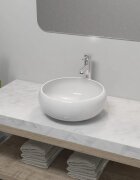 vidaXL Мивка за баня със смесител керамична кръгла бяла