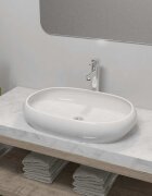 vidaXL Мивка за баня със смесител керамична овална бяла