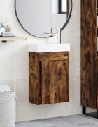 vidaXL Мивка за баня със смесител Опушен дъб 405 x 225 x 62 см