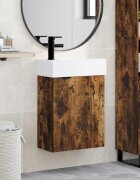 vidaXL Мивка за баня със смесител Опушен дъб 455 x 225 x 84 см