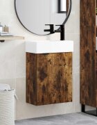 vidaXL Мивка за баня със смесител Опушен дъб 455 x 225 x 84 см