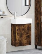 vidaXL Мивка за баня със смесител Опушен дъб 455 x 225 x 84 см