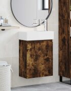 vidaXL Мивка за баня със смесител Опушен дъб 455 x 225 x 84 см