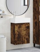 vidaXL Мивка за баня със смесител Опушен дъб 455 x 225 x 84 см