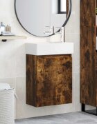 vidaXL Мивка за баня със смесител Опушен дъб 455 x 225 x 84 см