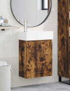 vidaXL Мивка за баня със смесител Опушен дъб 455 x 225 x 84 см