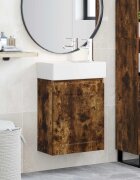 vidaXL Мивка за баня със смесител Опушен дъб 455 x 225 x 84 см