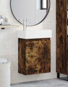 vidaXL Мивка за баня със смесител Опушен дъб 455 x 255 x 84 см