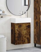 vidaXL Мивка за баня със смесител Опушен дъб 455 x 255 x 84 см