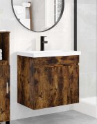 vidaXL Мивка за баня със смесител Опушен дъб 61 x 40 x 745 см