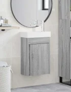 vidaXL Мивка за баня със смесител Сив Сонома 405 x 225 x 62 см