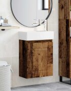 vidaXL Мивка за баня със смесител Старо дърво 455 x 225 x 84 см