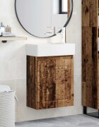 vidaXL Мивка за баня със смесител Старо дърво 455 x 225 x 84 см