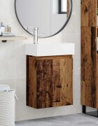 vidaXL Мивка за баня със смесител Старо дърво 455 x 255 x 84 см