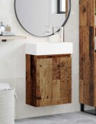 vidaXL Мивка за баня със смесител Старо дърво 455 x 255 x 84 см