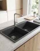 vidaXL Мивка за кухня с двойна чаша Гранит 86 x 51 x 30 см Графит