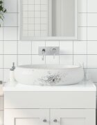 vidaXL Мивка за плот бяла овална 59x40x15 см керамика