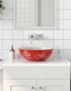 vidaXL Мивка за плот бяло и червено кръгла Φ41x14 см керамика