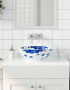 vidaXL Мивка за плот бяло и синьо кръгла Φ41x14 см керамика