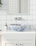 vidaXL Мивка за плот бяло и синьо кръгла Φ41x14 см керамика