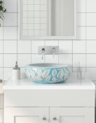 vidaXL Мивка за плот бяло и синьо кръгла Φ41x14 см керамика
