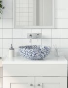 vidaXL Мивка за плот бяло и синьо кръгла Φ41x14 см керамика