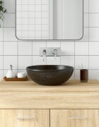 vidaXL Мивка за плот черна кръгла Φ41x14 см керамика
