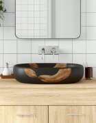 vidaXL Мивка за плот черна овална 59x40x14 см керамика