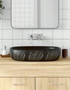 vidaXL Мивка за плот черна овална 59x40x14 см керамика