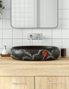vidaXL Мивка за плот черна овална 59x40x15 см керамика