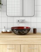 vidaXL Мивка за плот черно и червено кръгла Φ41x14 см керамика