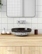 vidaXL Мивка за плот черно и синьо кръгла Φ41x14 см керамика