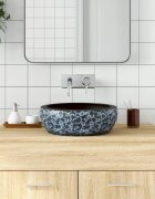 vidaXL Мивка за плот черно и синьо кръгла Φ41x14 см керамика