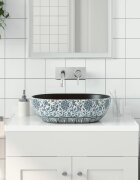 vidaXL Мивка за плот черно и синьо овална 47x33x13 см керамика