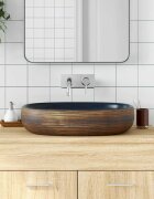 vidaXL Мивка за плот черно и синьо овална 59x40x14 см керамика