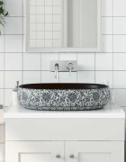 vidaXL Мивка за плот черно и синьо овална 59x40x14 см керамика