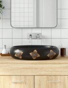 vidaXL Мивка за плот черно и синьо овална 59x40x15 см керамика