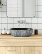 vidaXL Мивка за плот черно и сиво овална 47x33x13 см керамика