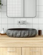 vidaXL Мивка за плот черно и сиво овална 59x40x15 см керамика