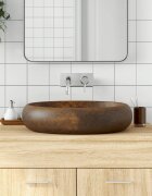 vidaXL Мивка за плот кафява овална 59x40x15 см керамика