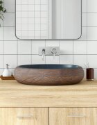 vidaXL Мивка за плот кафяво и синьо овална 59x40x15 см керамика