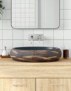 vidaXL Мивка за плот кафяво и синьо овална 59x40x15 см керамика