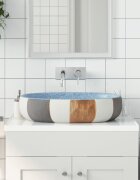 vidaXL Мивка за плот многоцветна овална 59x40x14 см керамика