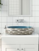 vidaXL Мивка за плот многоцветна овална 59x40x15 см керамика