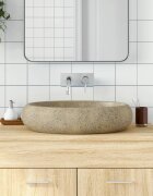 vidaXL Мивка за плот пясъчно овална 59x40x15 см керамика
