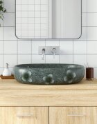 vidaXL Мивка за плот синя овална 59x40x14 см керамика