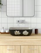 vidaXL Мивка за плот сив и черен правоъгълна 48x375x135 см керамика