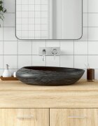 vidaXL Мивка за плот сиво и черно овална 59x40x14 см керамика