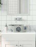 vidaXL Мивка за плот сиво и синьо овална 47x33x13 см керамика
